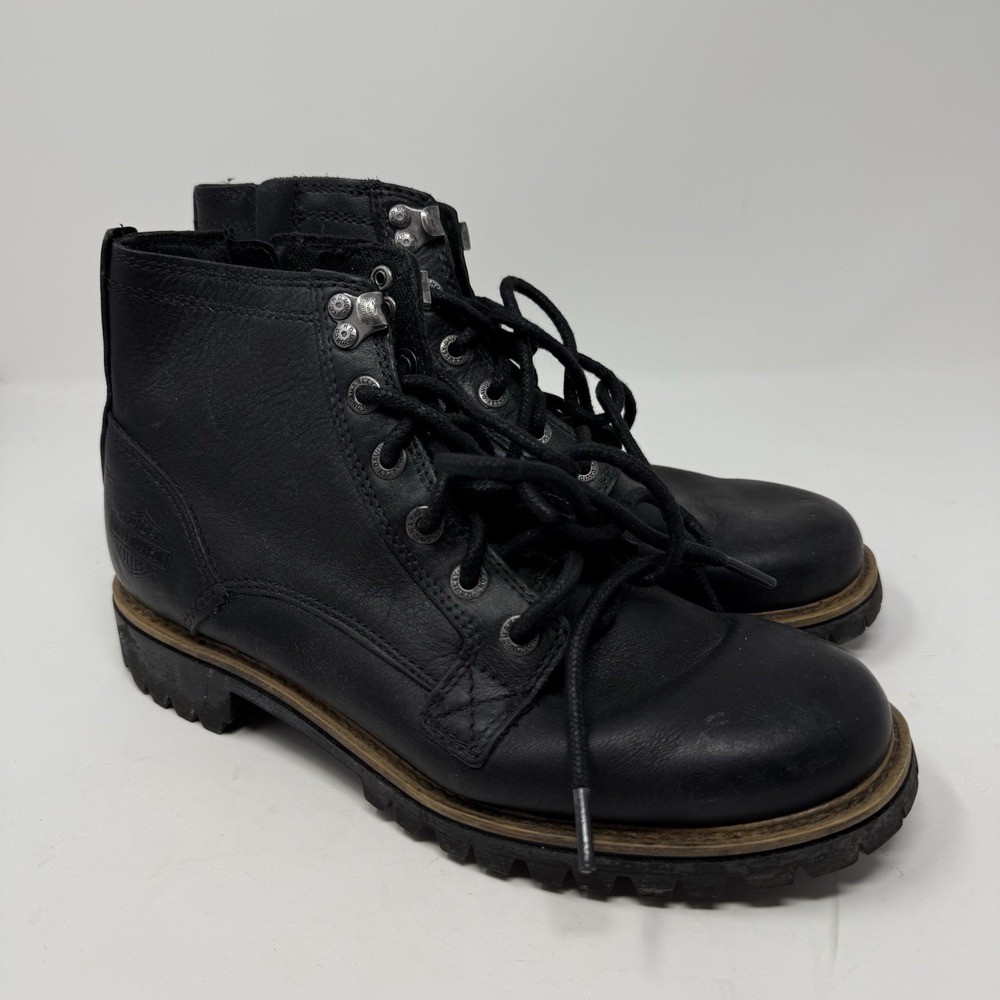Harley Davidson Boots Mens 8 Black Gardner Leather Motorcycle Riding Lace Up